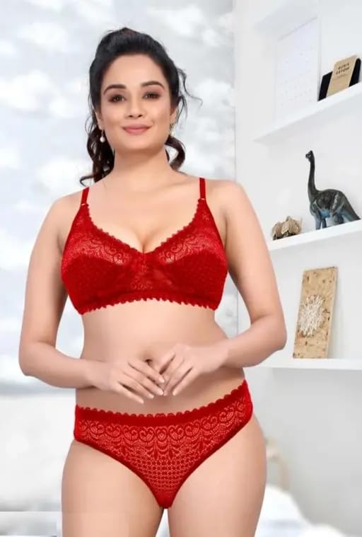 Women's Cotton Full Coverage Wire Free Sexy Bra Panty Lingerie Set for Honeymoon Bridal Lace Push-Up Bra Set Panty Soft Elegant Padded Bra Panty Set-picture-32
