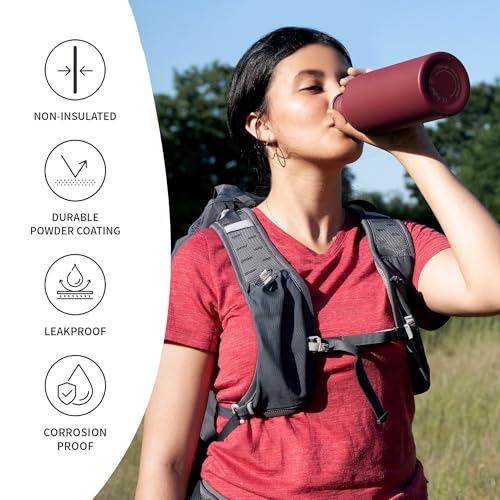 Image of Bambaw 750 ml Metal Water Bottle, Red Sports Bottle, Non-Insulated Stainless Steel Bottle 750 ml, BPA-Free and Reusable - Cherry Red