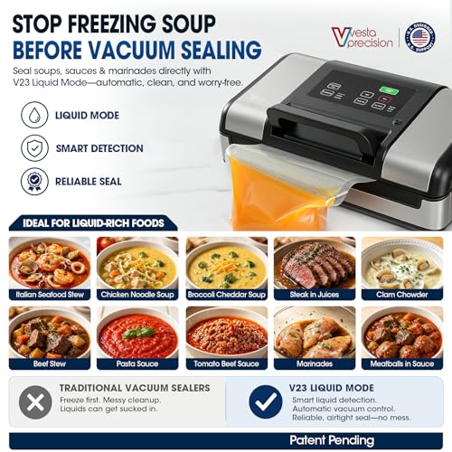 Image of Vesta Precision 12 inch Vacuum Sealer Machine for Liquid & Moist Foods, Smart Heat Sealing Prevents Bag Melting, Built-in Cutter & Roll Storage Fits 2X20' or 1X50' Rolls, Mason Jar Kit, Sous Vide, V23