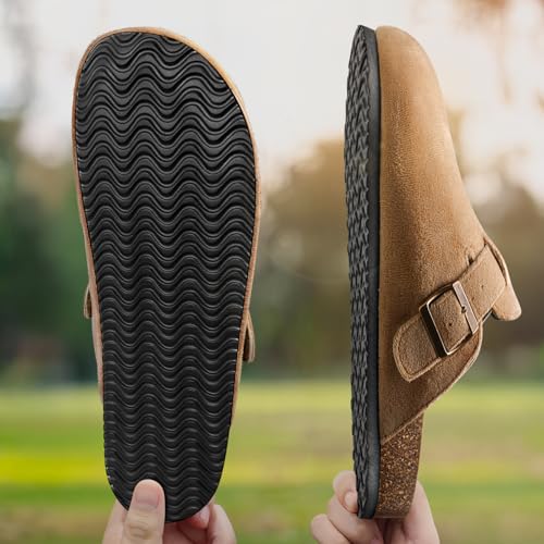 Image of KEMISANT Men Clogs-Comfortable Suede Mules Slippers Sandals Nurse Potato Shoes Unisex-Cushioned Cork-Footbed
