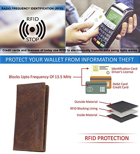 Image of RFID Blocking Mens Genuine leather Bifold Long Wallet, BARK TAN, free, Vintage