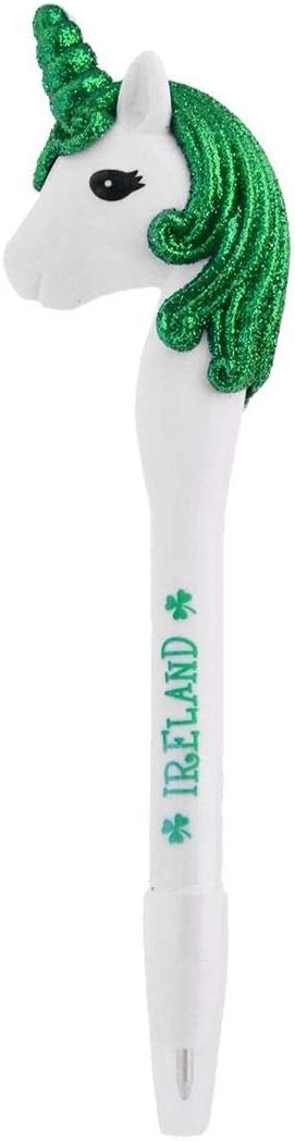 Carrolls Irish Gifts Ireland Pen With Cap And Unicorn With Green Glitter Mane Design