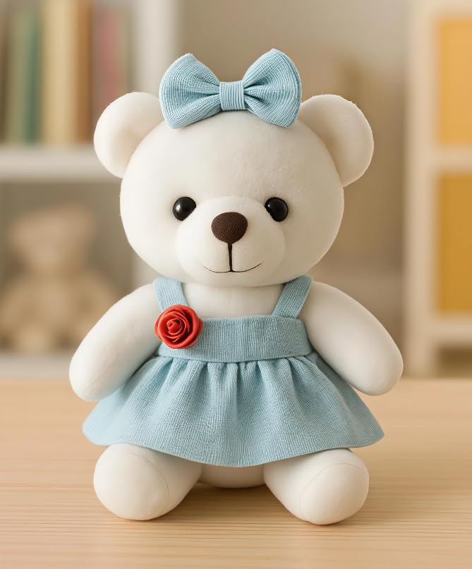 SCOOBA Blue Frock Teddy Soft Toy 25cm Height for Your Loved Ones (Blue Frock Teddy Small)