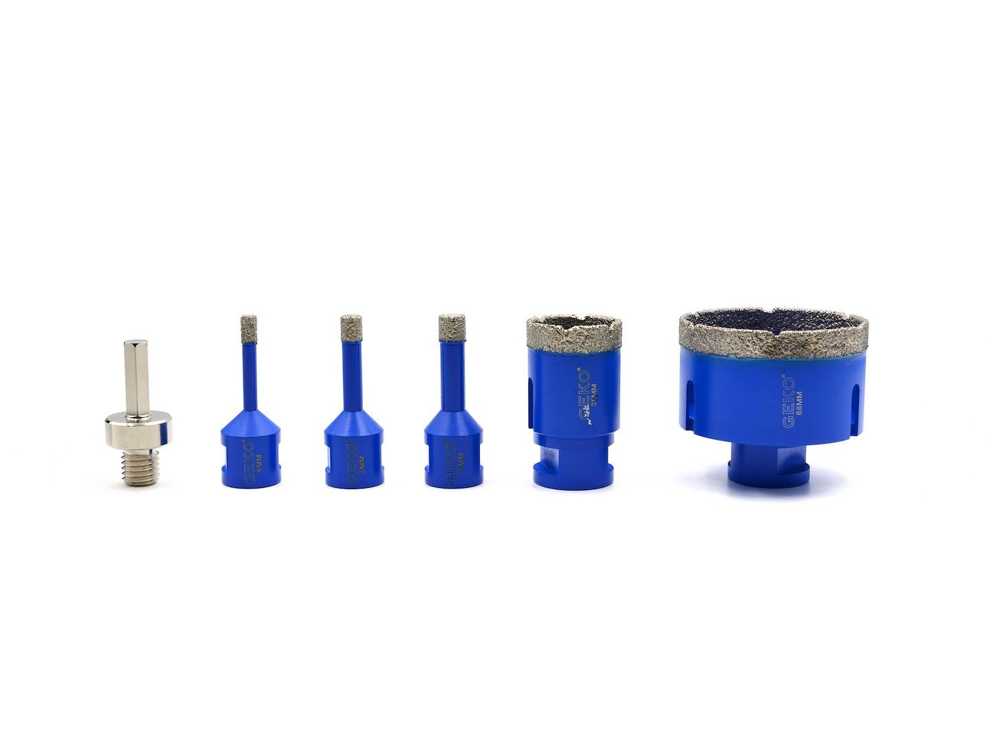 BSD Juego de Sierras de Corona Diamantadas 6-68 mm para Amoladoras Angulares - Ideal para Gres, Cerámica y Piedra Natural - Incluye Adaptador Hex/M14