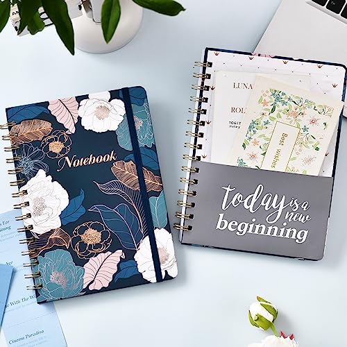 Spiral Journal/Notebook - Lined Journal with Back Pocket and Hardcover, 8.5\" x 6.4\", College Ruled Notebook/Journal, Premium Thick Paper, Strong Twin-Wire Binding, Perfect for School, Office & Home - Engraved Navy