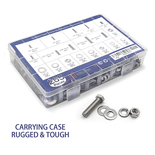 265PCS Bouchons et écrous 1/4"-20, 5/16"-18, 3/8"-16 en acier au carbone Boulets et éviers Ensemble de vis pour le matériel (3 Types, 4 Différents Sizes-3/4”, 1”, 1-1/2. 2”)