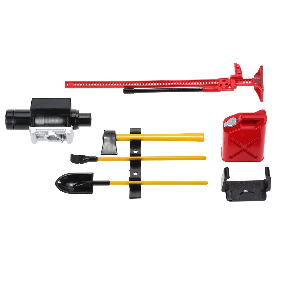 RC Crawler 1/10 Cilindro de Combustible Kit de Herramientas de Gato con Cadena de Gancho de Remolque para Axial SCX10 CC01 - Rojo