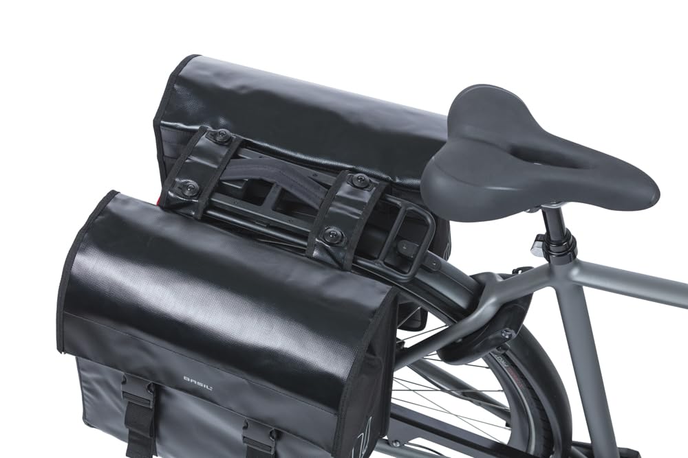 Basil Urban Load MIK 48-53L Sacoche Double étanche avec Plaque d'adaptation MIK verrouillable, idéale pour la Ville et Les trajets en Ville Noir