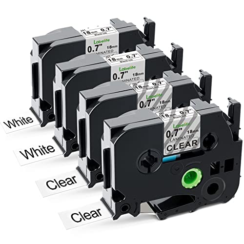 Labelife Compatible Brother Ptouch 18mm Label Tape 3/4 Inch Laminated Black on Clear/Black on White TZe Label Tape TZe-141 TZe-241 for Brother P Touch Label Maker PT-D600 PT-D400AD PT-1890C, 4-Pack