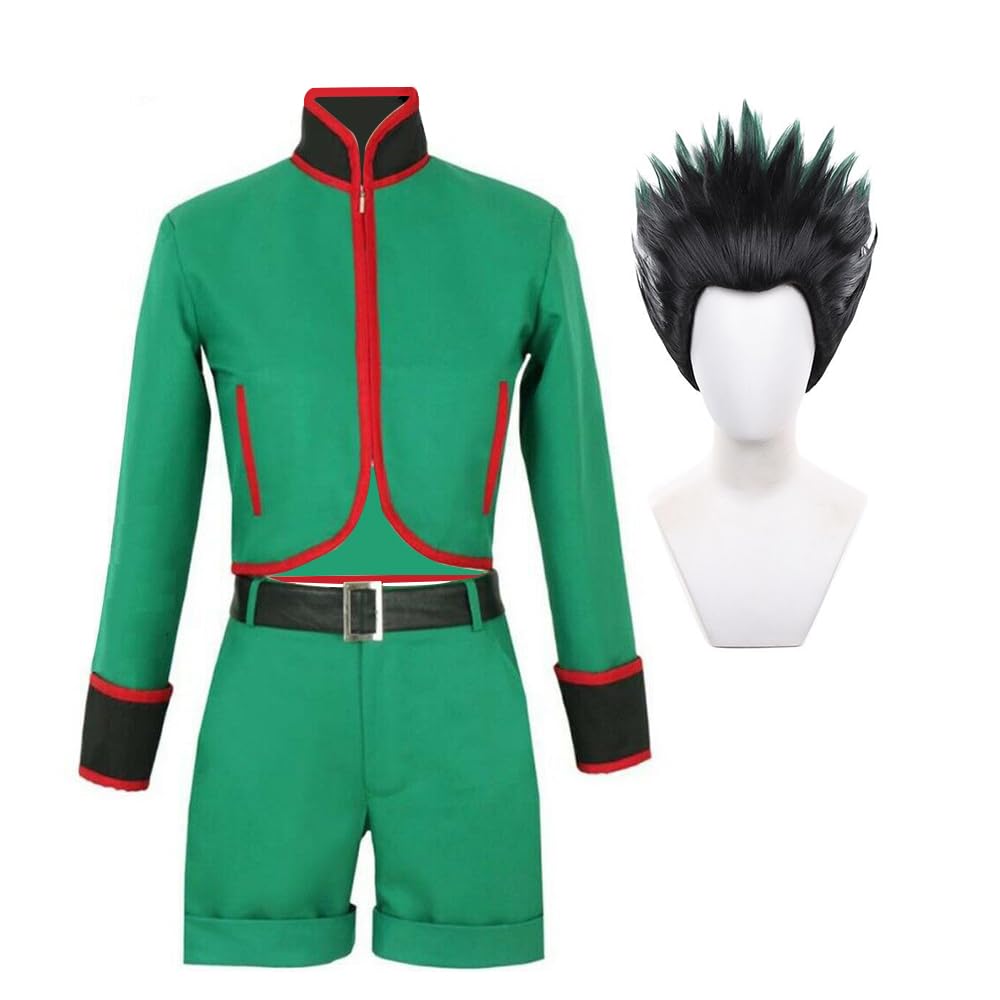 Zhongkaihua Gon Freecss - Set completo di costumi per cosplay, per fan degli anime, giochi di ruolo, fumetti, Halloween, cosplay, Freecss Gon verde, giacca a maniche lunghe e pantaloncini