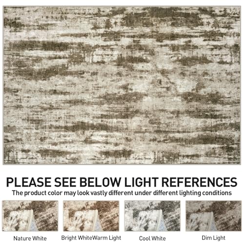 9x12 Area Rugs Washable Rug: Modern Abstract Living Room Rug Soft Anti-Skid Thin Carpet Indoor Floor Non-Shedding Carpets for Bedroom Dining Room Farmhouse Nursery Home Office Brown