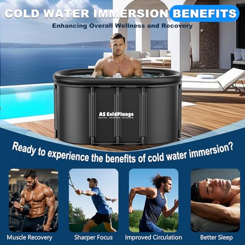 Image of AS ColdPlunge Upgraded XXL Oval Ice Bath Tub for Cold Plunge, 148Gal Inflatable Ice Pod with Insulated Lid, Sturdy Frame, Chiller Compatible, Portable Cold Plunge Tub for Recovery Indoor & Outdoor