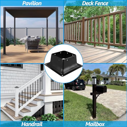 CYEAH 4x4 Post Base Set of 4, Black Square Brackets, Heavy Duty Powder-Coated Steel Post Bracket, Wood Fence Post Anchor Base for Pavilion Support Deck Base Plate Pergola Mailbox Mount Kit - Thumbnail 6