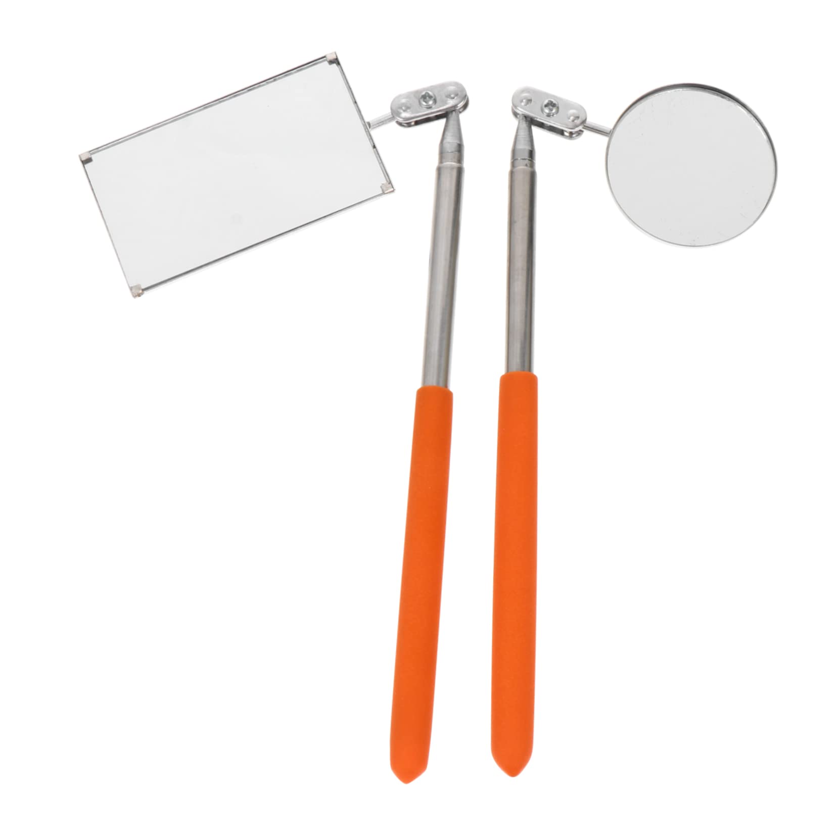 KICHOUSE 2pcs Car Telescoping Inspection Mirror Stainless Steel Round and Square Mirror Lighted Inspection 360 Swivel Inspection Mirror