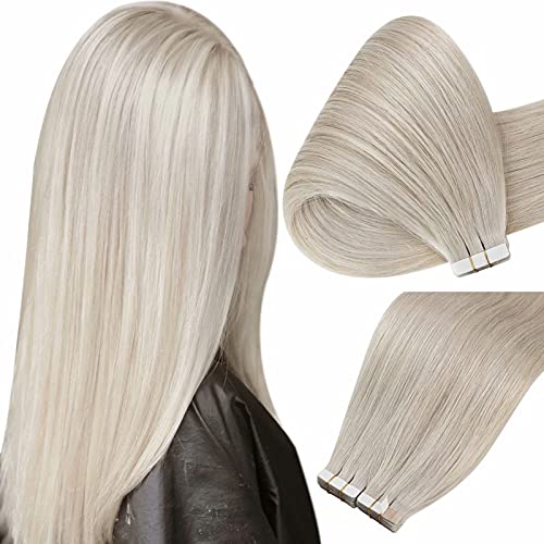 Sunny Tape in Real Hair Extensions Blonde Human Hair Tape in Extensions Remy Tape in Blonde Hair Extensions Human Hair Platinum Blonde Seamless Tape on Human Hair 18inch 20pcs 50g