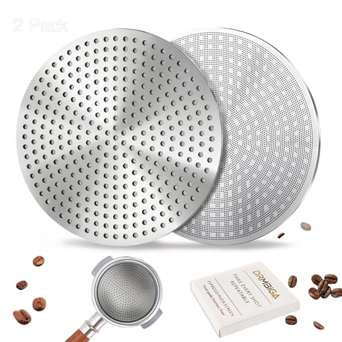 DRMBIGA 53.3mm Espresso Puck Screen 2 Pack - 3rd Gen Dual-Layer Lower Shower Screen, Reusable Metal...