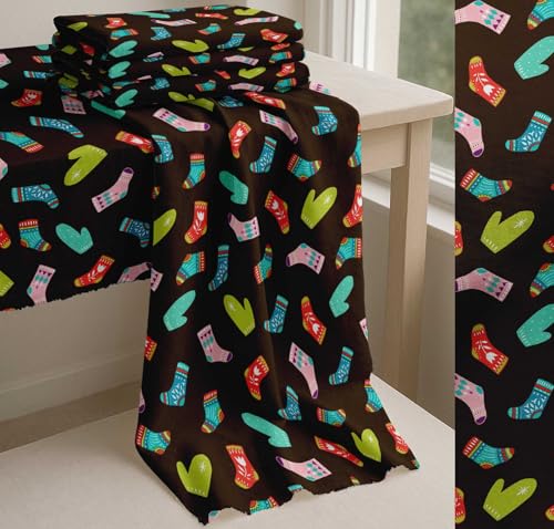 Image of Soimoi Brown Cotton Voile Fabric Socks & Gloves Folk Art Fabric Prints By Meter 42 Inch Wide