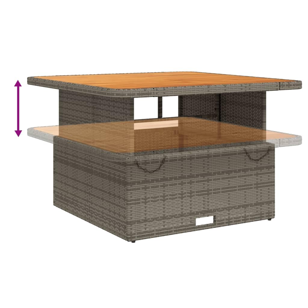 Conjunto de comedor de jardín para terraza con respaldo ajustable y tablero de mesa en color gris de poliratán, incluye cojines y fundas extraíbles