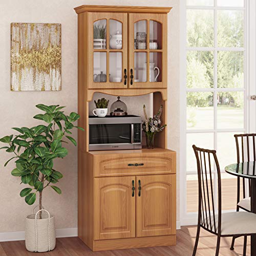 Living Skog Kitchen Storage Cabinetâ€“Kitchen Cabinet with Storage Shelves and Microwave Standâ€“Pantry Cabinet-Kitchen China Cabinetâ€“Kitchen and Pantry Hutch Cabinet (Cherry)