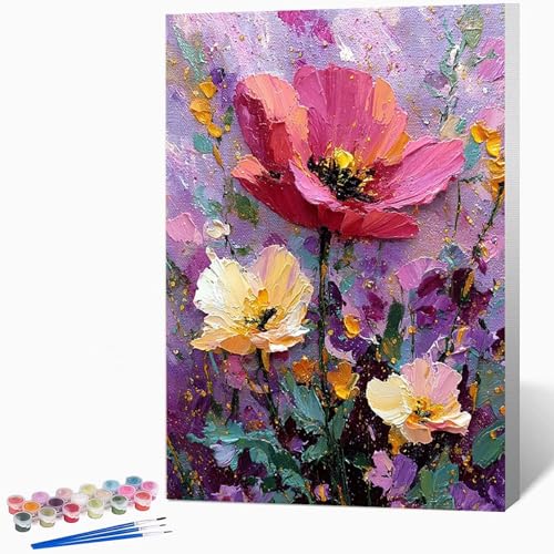 数字油絵 花 ペイントバイナンバー 風景, ナンバーペイント大人のDIYセット(ブラシとアクリル絵の具を含む)、クリエイティブな手作りの油絵セット、女性へのデジタル絵画ギフト、壁の装飾 30×40cm -WX2510207