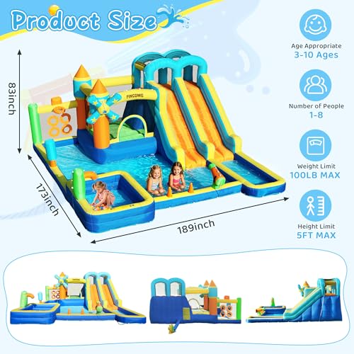 Bounce House, Inflatable Dual Water Slide, 10 in 1 Inflatable Bounce House for Kids Backyard Water Park with 750W Blower, Climbing Wall, Water Gun, Sprinkler, Outdoor Bouncy Castle Slide by FINCOME - Image 3