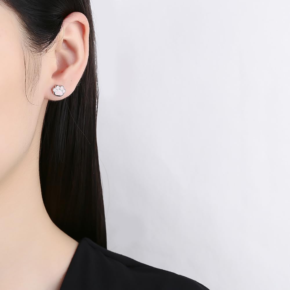 Pendientes de tuerca de plata de ley 925 con diseño de huella de cachorro de perro y gato de 18 g, aretes de cartílago pequeños, aretes de hélice, tragus, joyería hipoalergénica para mujeres y niñas