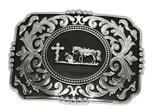 Image of Moranse Cross Cowboy Kneeling Prayer Horse Zinc Alloy Belt Buckles