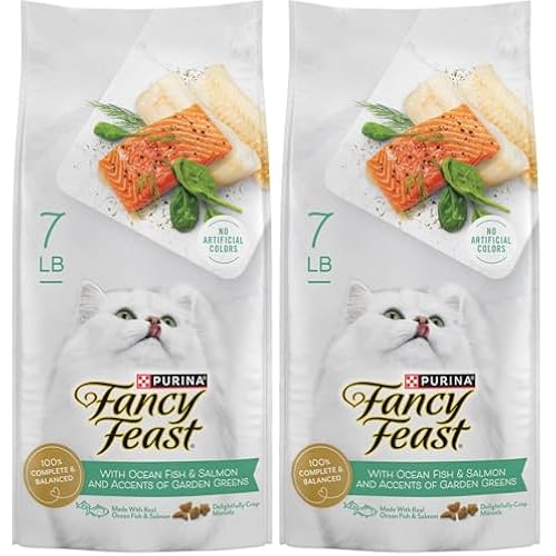 Fancy Feast Purina Dry Cat Food with Ocean Fish, Salmon, and Garden Greens Accents - 7 lb. Bag (Pack of 2)