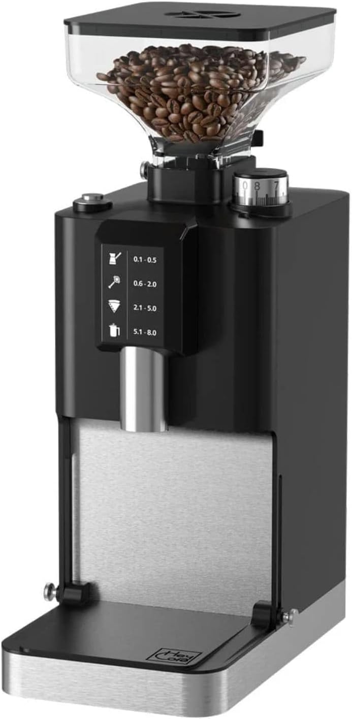 HeyCafé Jack Allround Coffee Grinder – 64mm Flat Burrs, Stepless Grind Adjustment, Cast Aluminum Chamber, Low Retention, 250g Hopper, Quiet Professional Grinder, White
