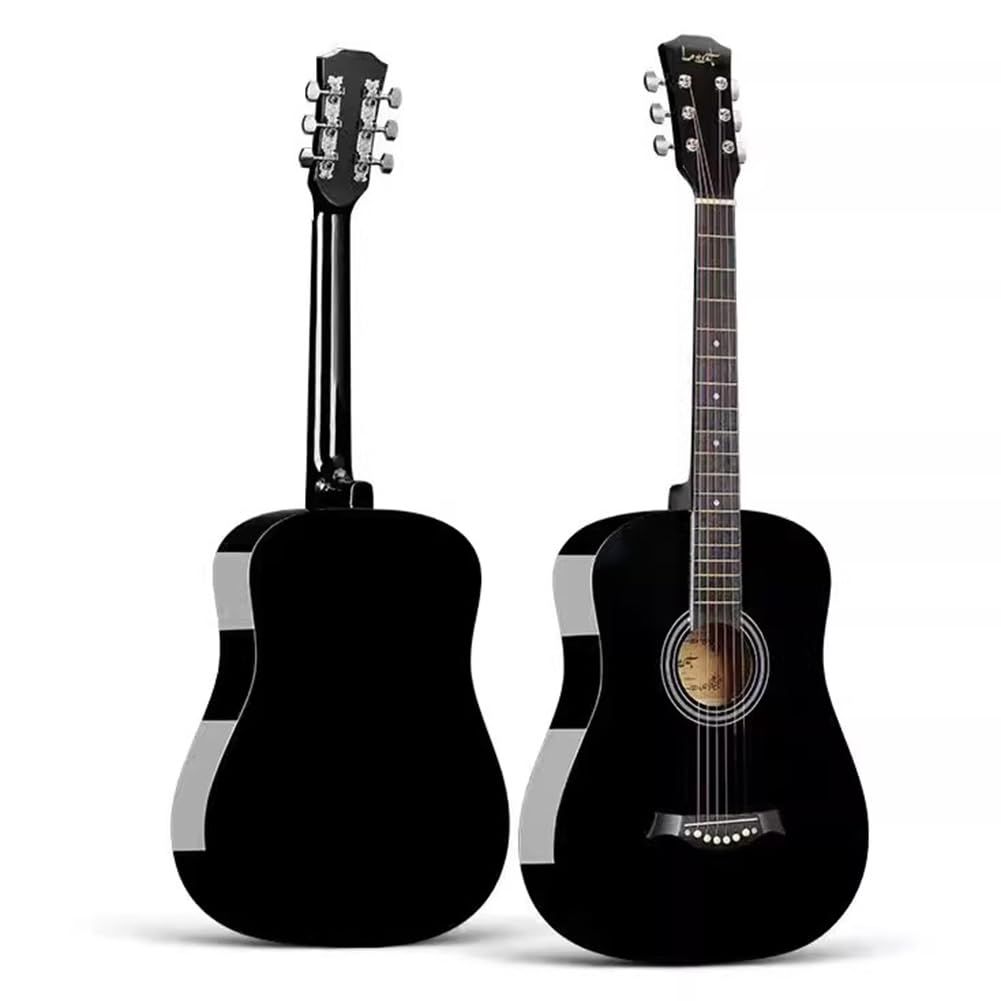 Kit chitarra acustica per principianti, strumento in legno con kit di accessori completo, plettri chitarra portatile da viaggio, nero, 101,6 cm