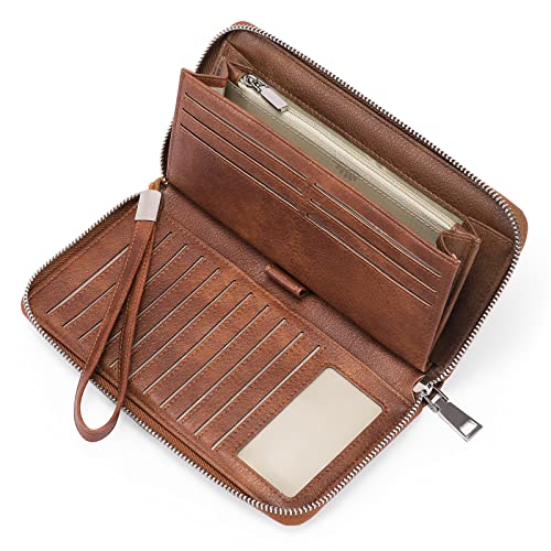 GAEKEAO Women's Large Capacity Leather Purse Zip with RFID Blocking Purse Many Compartments RFID Wallet Women Gifts for Women