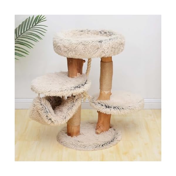 Fudajo Designer-Kratzbaum 87,5 cm mit Plüsch und Birnbaumholz Stamm Katzenkratzbaum mit Hängematte – Bild 3