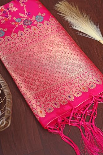 Image of DEVANGI Women's Woven Banarasi Silk Dupatta /Chunni For Women, Floral Print 1 Meter Wide and 2.3 Meter Length Printed Designer Dupatta /Chunni For Girls