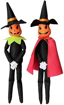 DANONI 14" Halloween Christmas Pumpkin Fairy Plush Doll, Handmade Pumpkin Elf Doll, Pumpkin Elf Interior Halloween and Fall Harvest Holiday Table Top Home Decor Red+Black