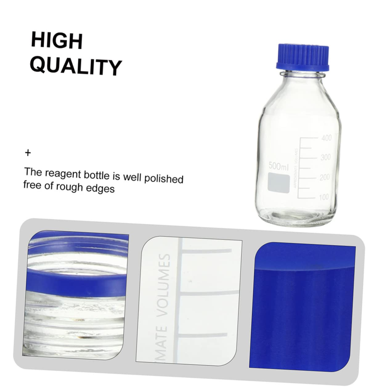 CIYODO 500ml Medicine Bottle Glass Bottle Blue Lid Calibration Sample for Lab