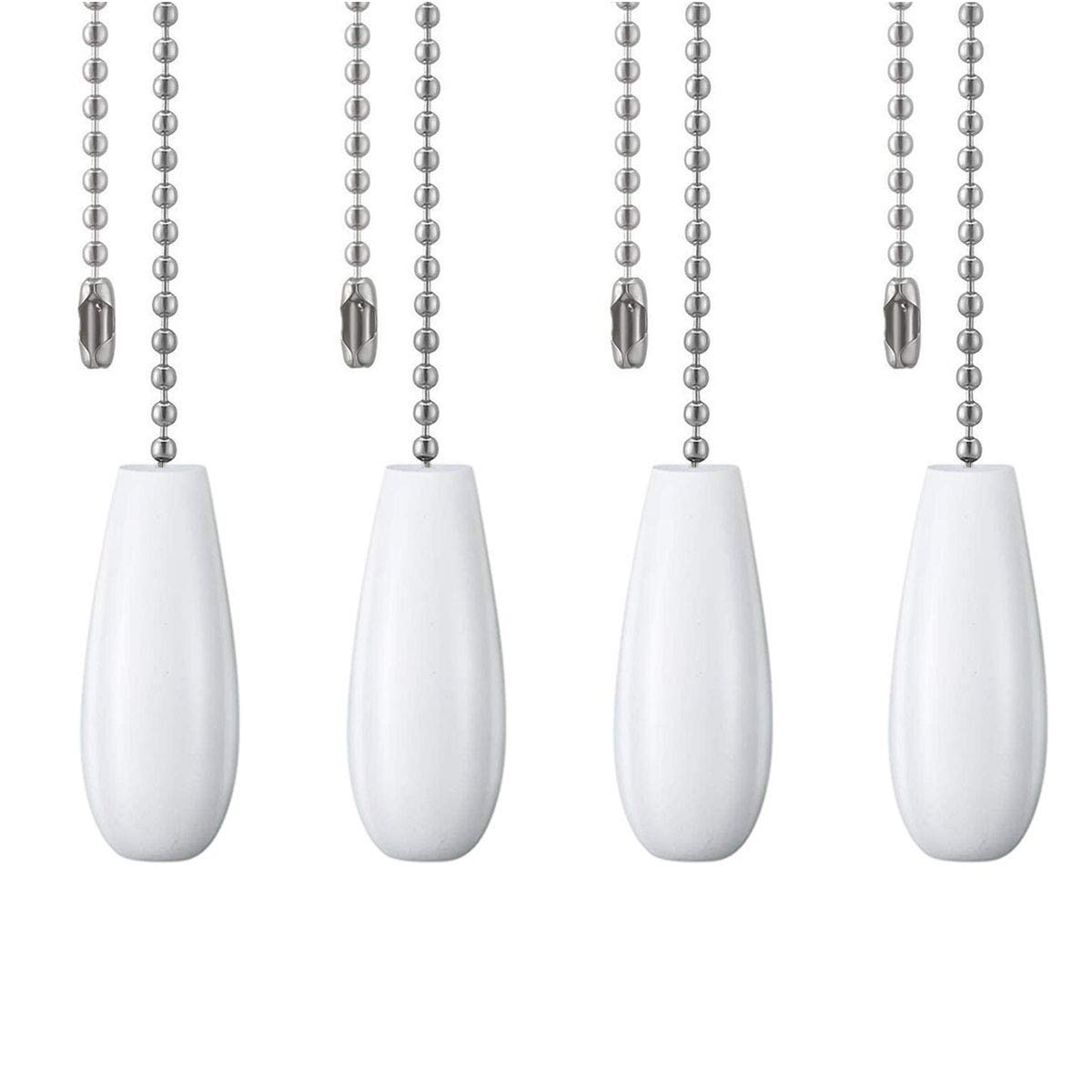 Ceiling Fan Chain Pulls Decorative Extension 12 Inches White Color Wooden Fan Pulls Set Ornaments for Ceiling Light Lamp 4 Pcs －Nickel