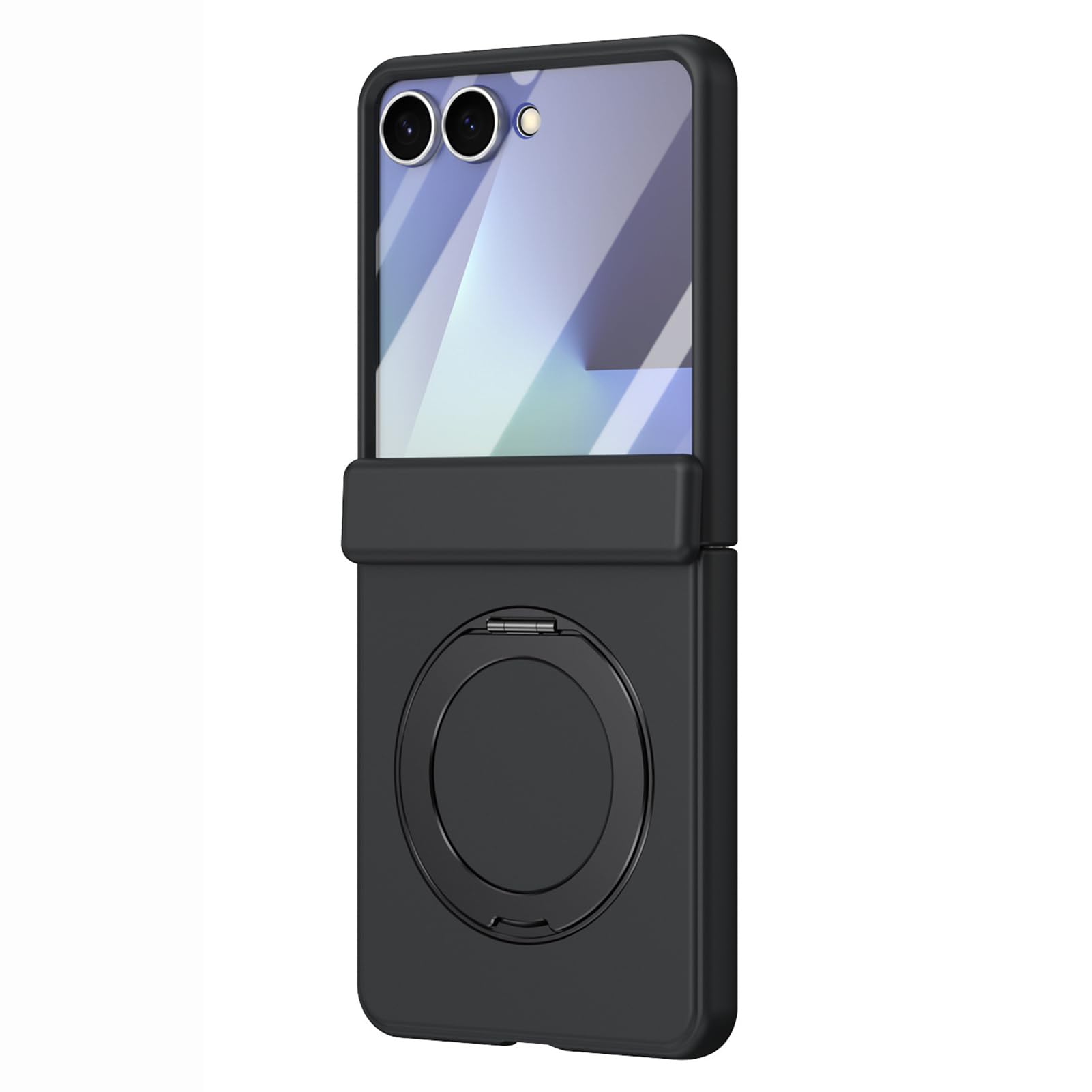 LUOTANL Ultra Thin Case for Samsung Galaxy Z Flip 8, Magnetic Ring Hinge Wrap Case Tempered Glass Screen Protector Cover,Black,Flip 8