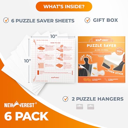 Newverest 6-Pack Puzzle Glue Sheets 10×10″ – Preserve & Display 1 × 1000-Piece Jigsaw Puzzles – Peel & Stick Puzzle Saver with 2 Adhesive Hangers – No Glue, No Mess, Ships Flat, Gift-Ready Box by Newverest - Image 2