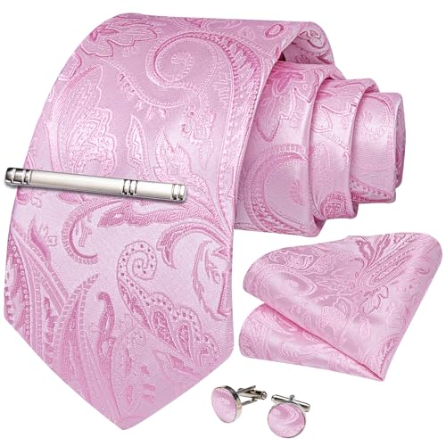 Image of DiBanGu Paisley Ties for Men Silk Necktie and Pocket Square Cufflinks Tie Clip Set Woven Classic Mens Tie for Wedding Party