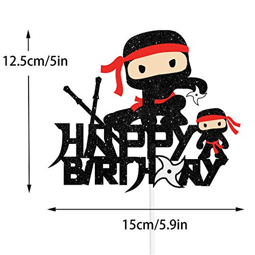 Ninja Happy Birthday Cake Topper Decoration - Kung Fu Theme Cake Topper Black Glitter Birthday Boy Girl Baby Baby Shower Party Decor #TOP1
