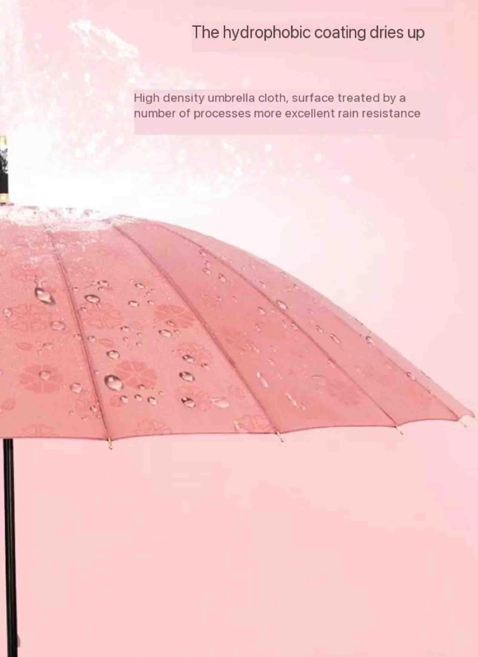 46-calowy parasol golfowy, 24 kości kwitnący parasol wodny żeński długi uchwyt prosty pręt duży wiatroodporny podwójny Parasol (Green)
