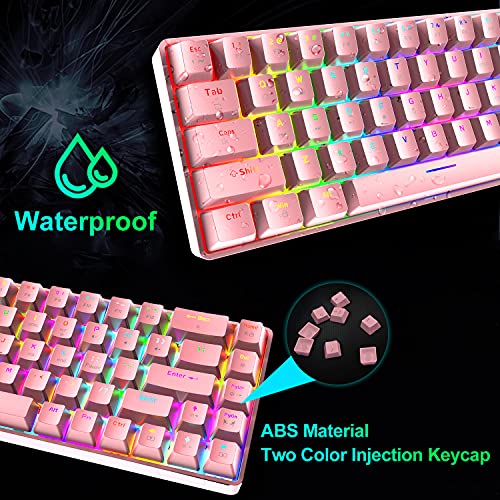 Image of 60% Wired Gaming Keyboard, RGB Backlit Ultra-Compact Mechanical Keyboard, Blue Switch Waterproof Compact 68 Keys Keyboard for Typist Laptop PC Mac Gamer(Pink)