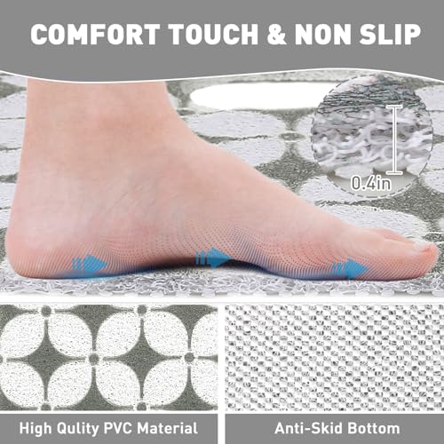 Image of Square Shower Mat Non Slip: 36 x 36 Inch Extra Large Shower Mats with Drain Hole in Middle - PVC Loofah Anti Slip Shower Floor Matt for Inside Shower