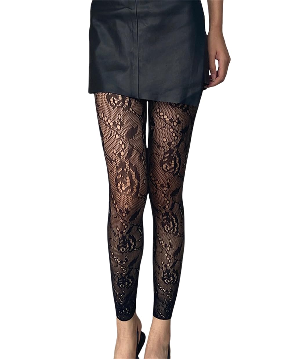 Mrotrida Women's Floral Footless Tights Vintage No Toes Fishnet Leggings Stockings Sheer Foral Pattern Lace Mesh Pants