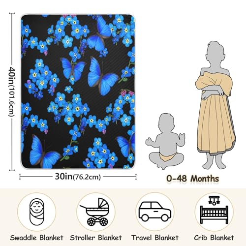 Burbuja Blue Butterflies Baby Blanket for Boys Girls, Nursery Soft Warm Swaddling Receiving Baby Blankets, 30x40 in Toddler Blanket3