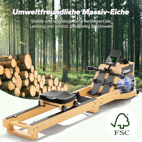 MERACH-Wasser-Rudergeraet-aus-Rot-EichenholzGummiholz-mit-12-Blaettern-fuer-Gleichmaessige-Belastung-Kann-den-Widerstand-um-40-Erhoehen-Exklusive-App-mit-Interaktivem-Flusskarten-Gaming