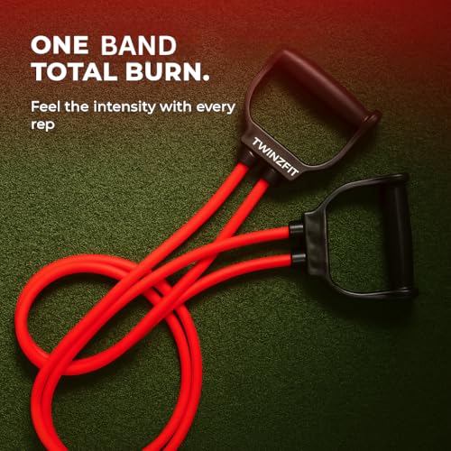 Image of Resistance Tube with Handles Exercise Band for Workout, Strength Training, Full Body Workout, Home Gym Use Men & Women Tonning Tube for Warm up Exercise 25Kg Resistance Band Red