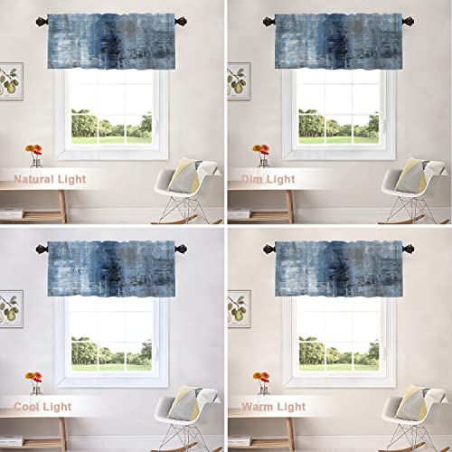 Shrahala Blue Grey Abstract Art Kitchen Valances, Abstract Hand Painted Brown Half Window Curtain Window Treatment Multilayer Polyester Blackout For Living Room Bathroom 2 Pack 52 X 18 In #TOP5