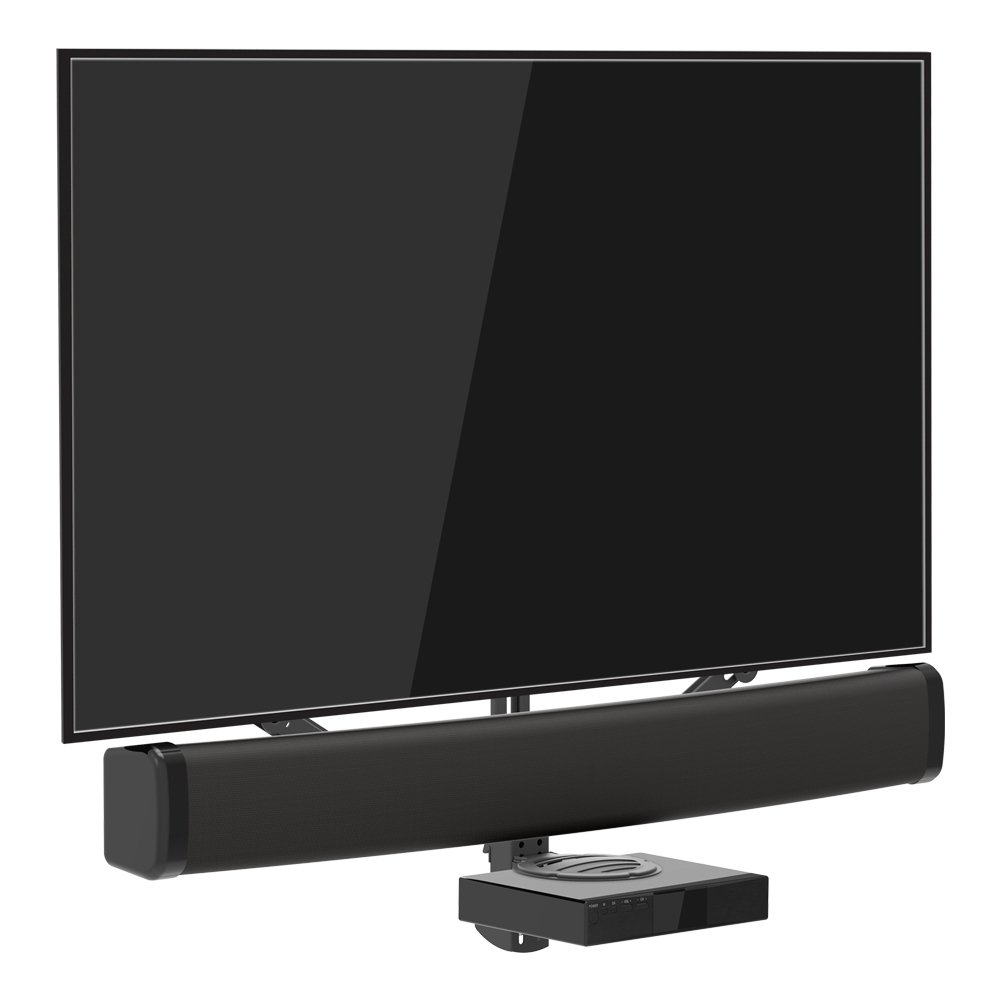 Barkan Mounts Universal Soundbar Halterung & Regal Multimedia, für die Montage über oder unter TV, für 13-80 Zoll TV, für die meisten Soundbars, hält bis 6.5Kg, Anti Rutsch Klemme, E850.B, Schwarz