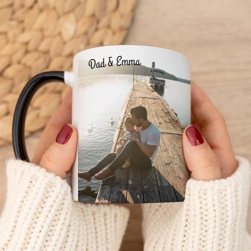Wanapix | Mug Personnalisée avec Photo et Texte | 325 ml | Tasse à Café Personnalisable | Céramique Mug | Cadeau Original | Va au micro-ondes | Intérieur et Poignée Noir